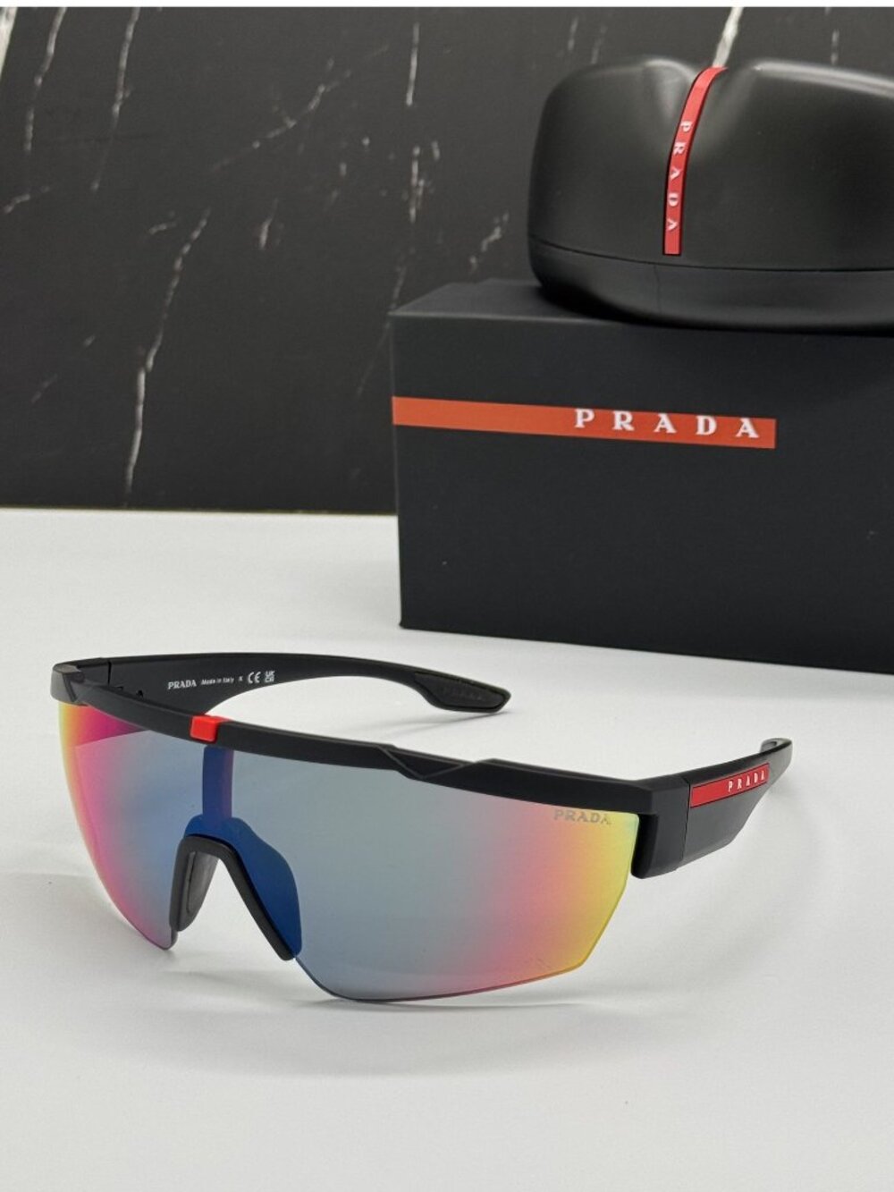 Prada Linea Rossa PS03XS DG008F Men Black  Multicolor Sport Sunglasses Authentic